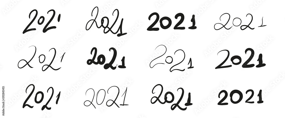 Collection of sketch hand drawn lettering number 2021 Collection of sketch hand drawn lettering number 2021