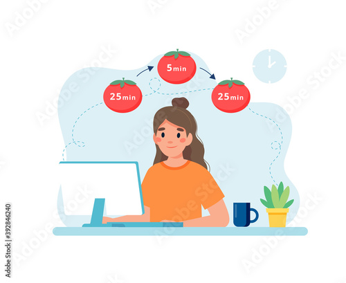 Φωτογραφία Woman working with computer using time management