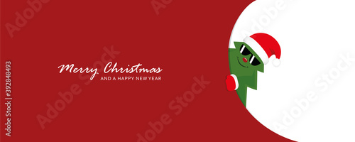cute christmas tree with sunglasses looks around the corner funny christmas design vector illustration EPS10