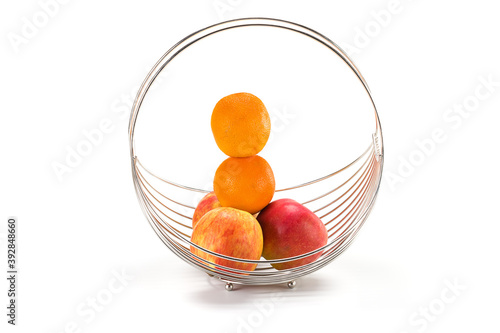 Fotografi deliciously delicious fruits in a metal basket