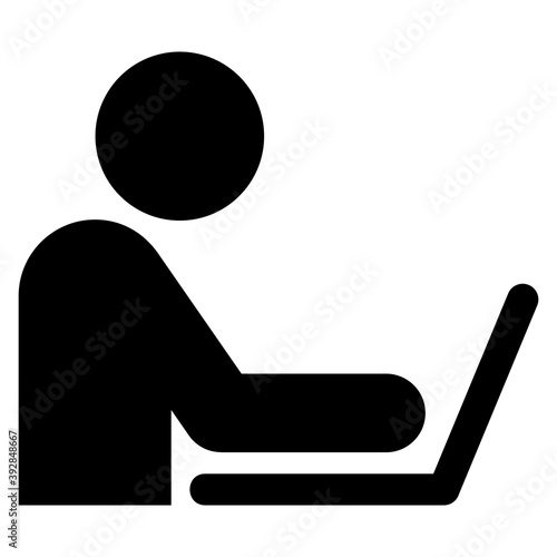Man at the computer icon. Employee at the computer, student at the computer. Simple icon. Silhouette.  Illustration