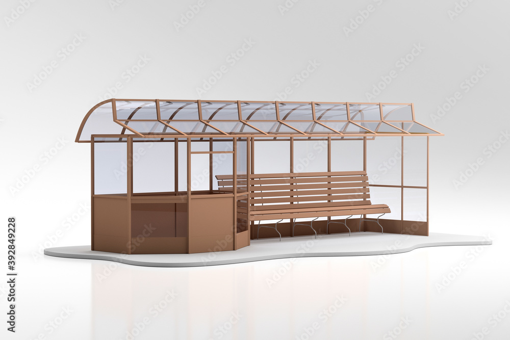 model of a public transport stop pavilion combined with a shopping area - 3d render