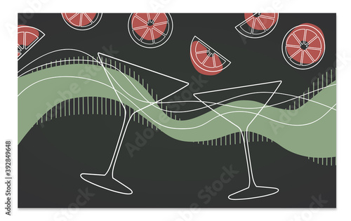 Cocktail drink glass line art vertical banner vector set