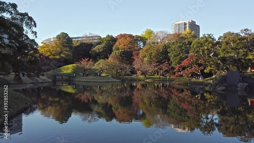 東京都文京区後楽園にある日本庭園の秋の景色
