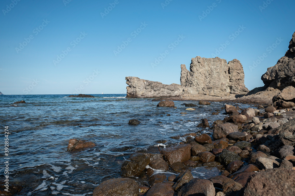Beautiful landscape with rocks on the Mediterranean sea. Spain