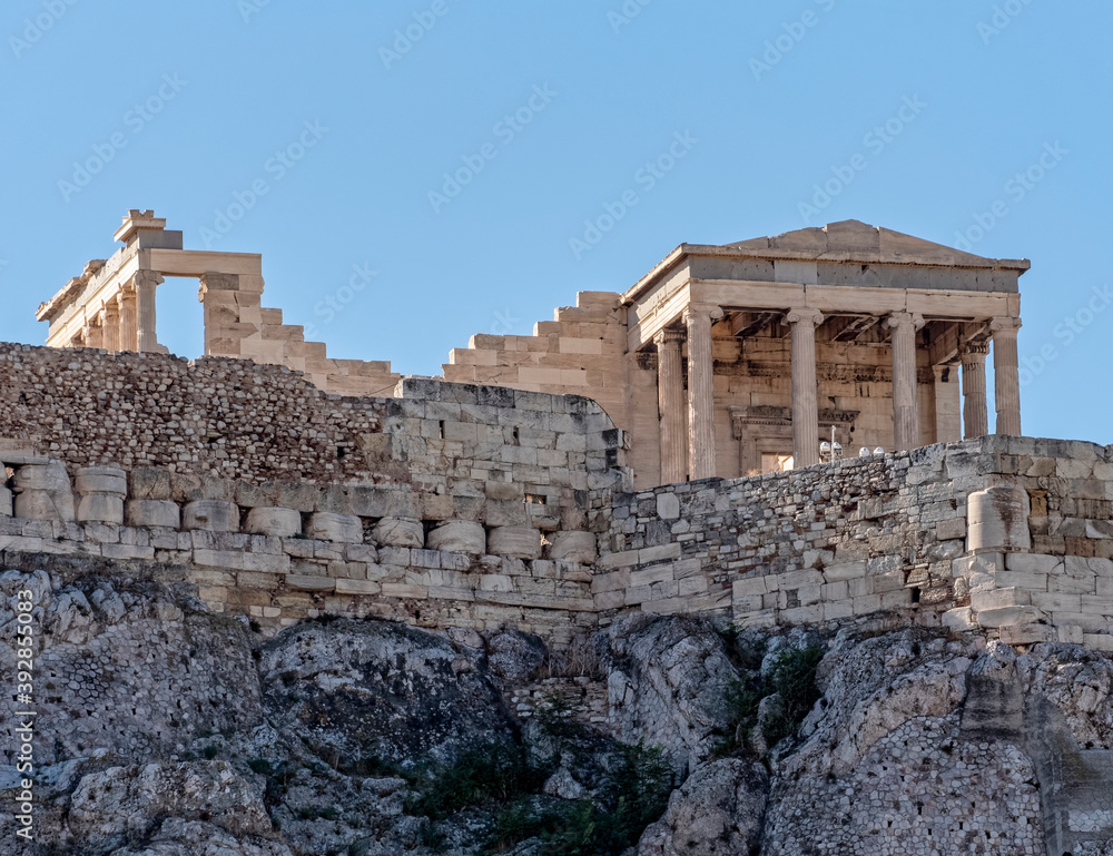 Athens Greece, Erechtheion ancient temple on Acropolis hill, view from the north