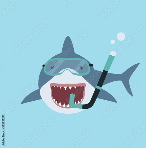 Big shark with diving equipment vector