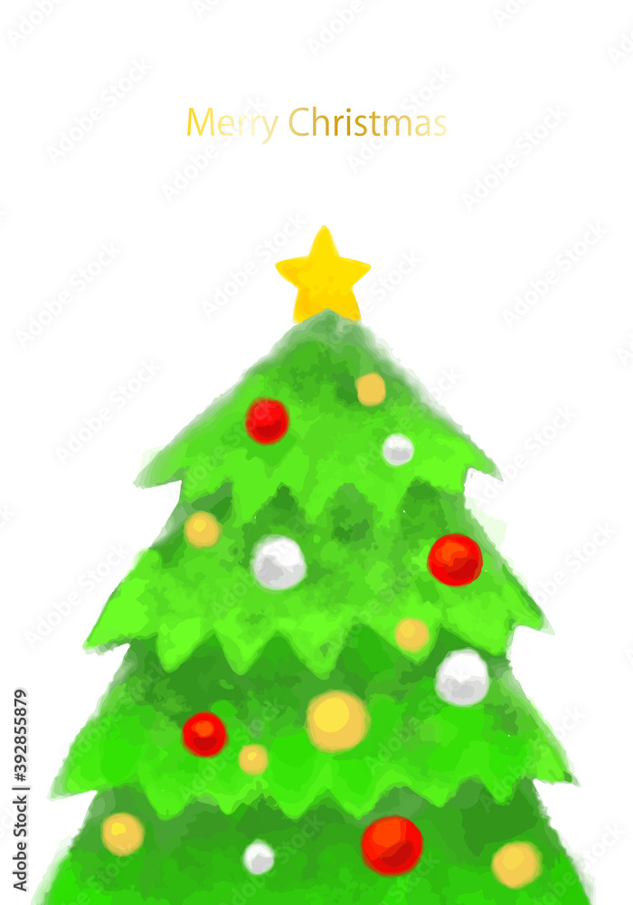 Obraz premium 水彩手描きのクリスマスツリー