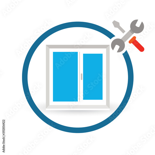 Installation of Enegry Efficient windows. Vector icon.