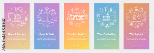 Vertical five color banners with line concept of winemaking - premium quality and well bottled wine