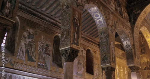 Shining ceiling of the Palatine Chapel. Royal chapel of the Norman palace in Palermo