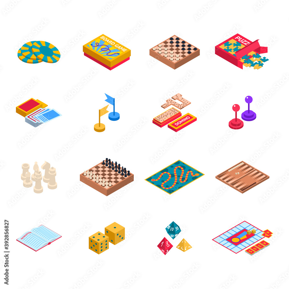 Color Board Games Icons Set 3d Isometric View. Vector Stock Vector