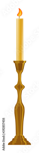 Candelabrum with flaming candle isolated on white background