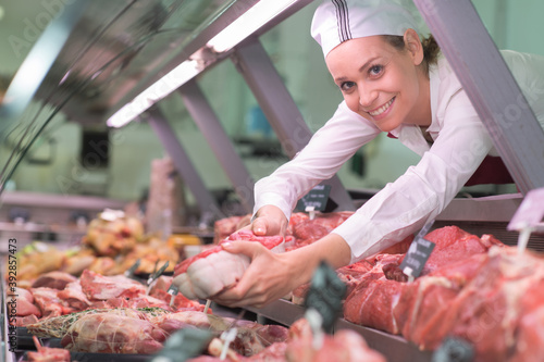 Tableau sur toile happy female butcher