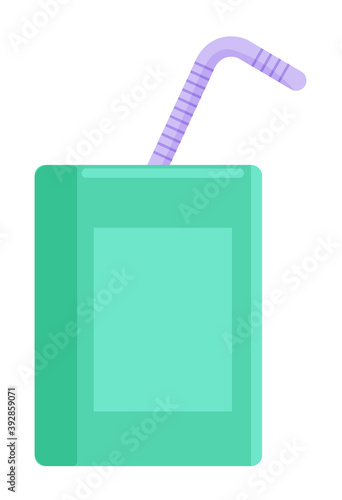 Cartoon blank juice package with drinking straw on white