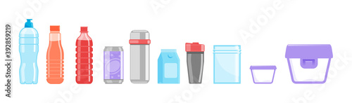 Drink set and lunch box for snack kit isolated on white
