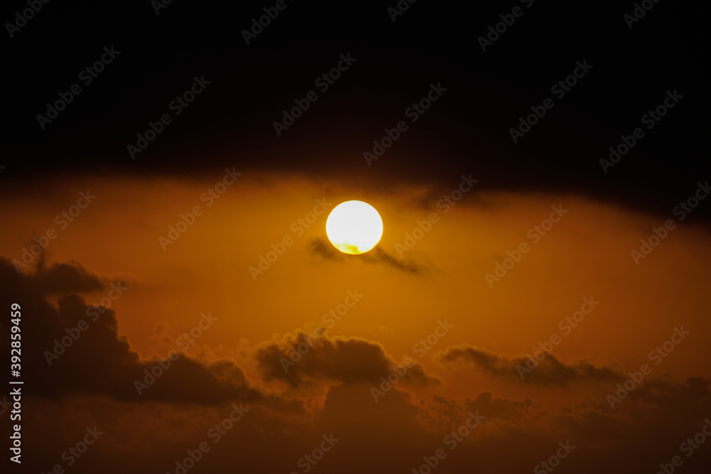 Beautiful golden sunrise on the Mediterranean coast. Clouds. Golden hour. Summer Beautiful golden sunrise on the Mediterranean coast. Clouds. Golden hour. Summer