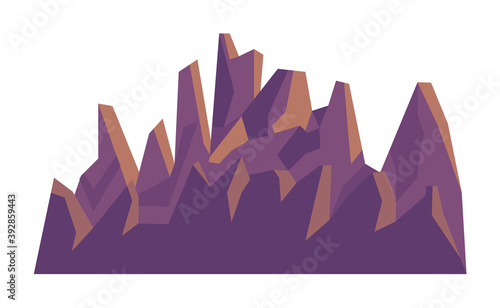 Cartoon rocky mountain range isolated on white background