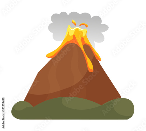 Erupting volcano with lava isolated on white background