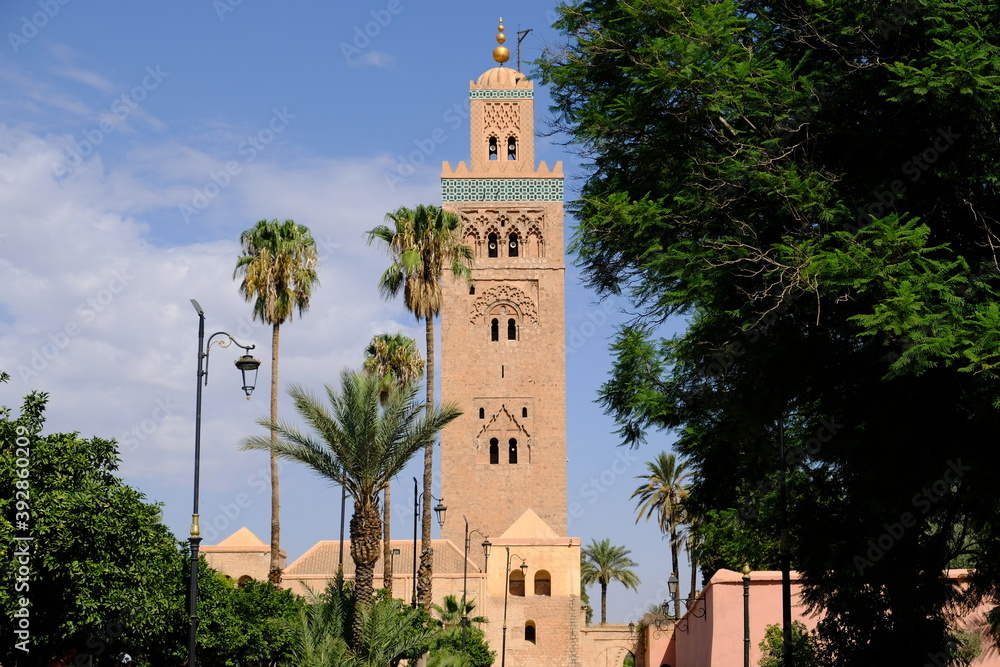 Morocco Marrakesh - View to the Koutoubia Mosque and garden