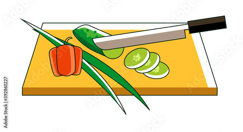 Cutting vegetable on board for salad on white background