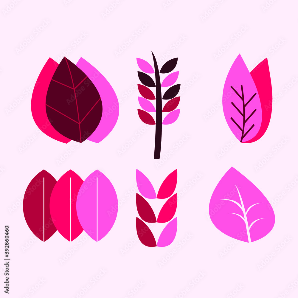 Fototapeta premium set of leaves, set of flowers, set of pink leaves vector