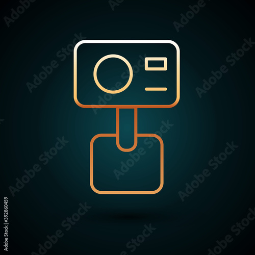 Gold line Action extreme camera icon isolated on dark blue background. Video camera equipment for filming extreme sports. Vector.
