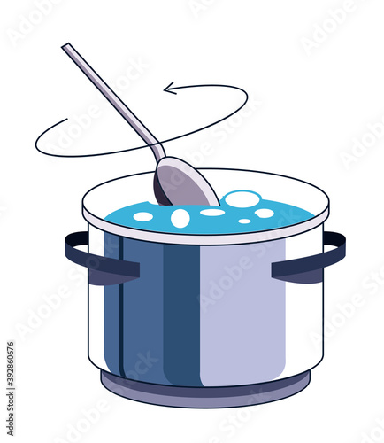 Instruction for mixing process during cooking in saucepan