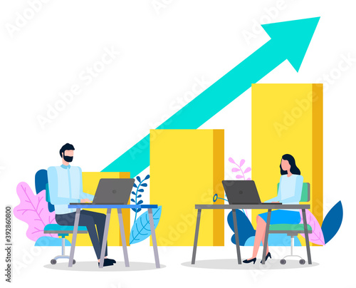 Movement to the top business concept. Creative business growth graphics design with growth arrow of financial indicators. Successful teamwork and business planning that leads to improved performance
