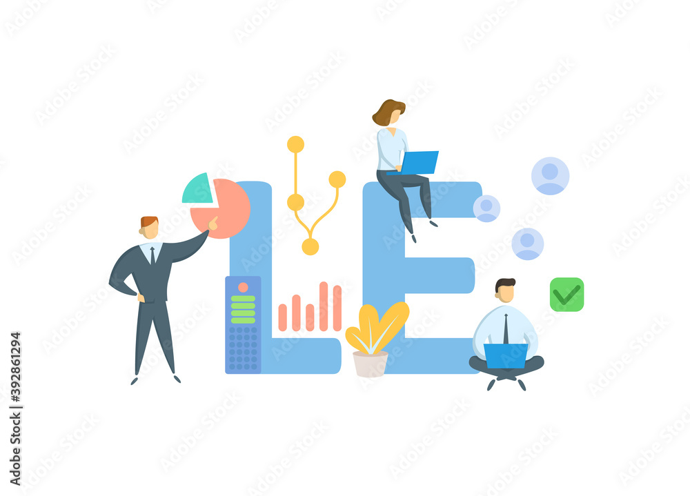LE, Latest Estimate. Concept with keywords, people and icons. Flat vector illustration. Isolated on white background. LE, Latest Estimate. Concept with keywords, people and icons. Flat vector illustration. Isolated on white background.