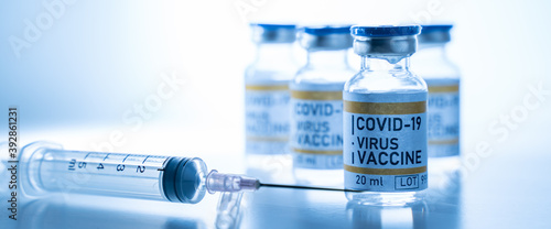 Vaccine and Healthcare Medical concept.Vaccines and syringes on white background for prevention,immunization and treatment from corona virus infection(novel coronavirus disease 2019,COVID-19,nCoV2019) photo