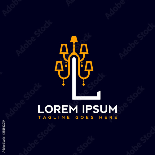 letter L vintage logo with chandelier illustration