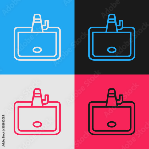 Pop art line Washbasin with water tap icon isolated on color background. Vector.