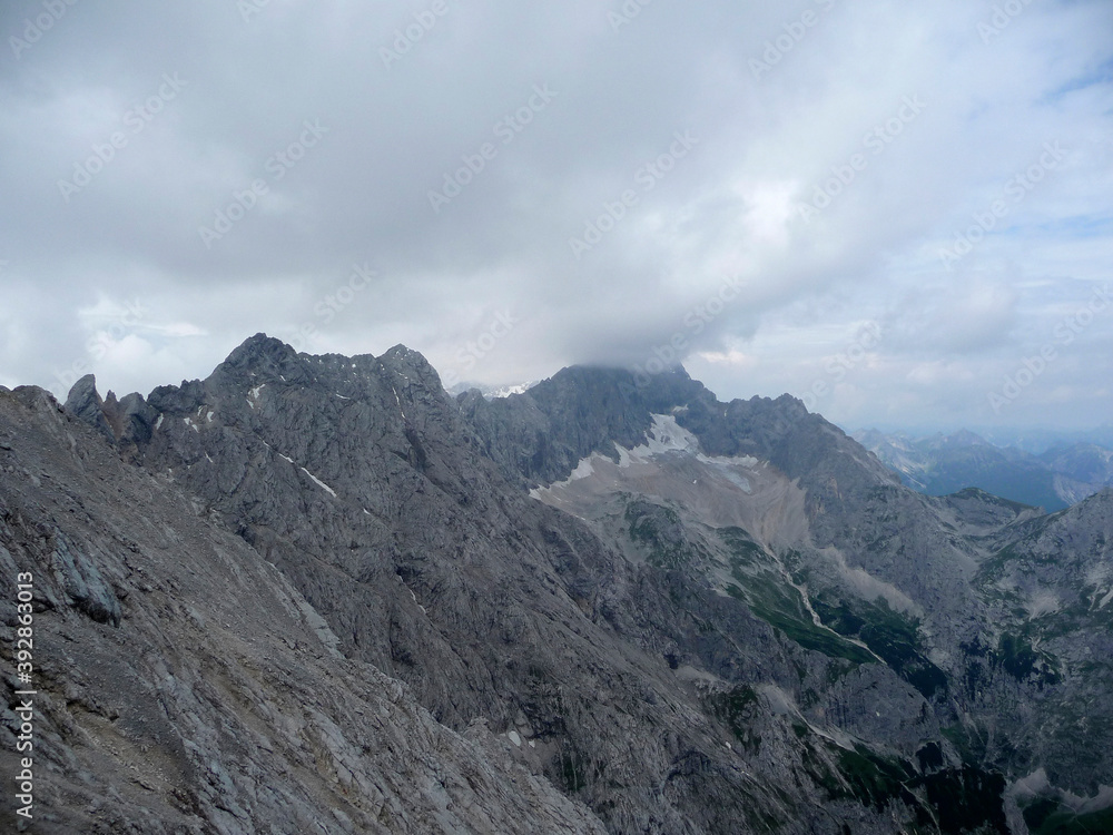 Alpspitze via ferrata mountain with bad weather conditions, Bavaria, Germany