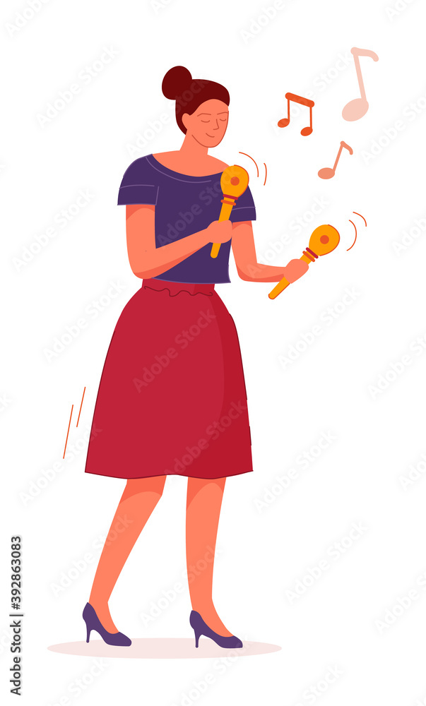 Young woman shaking maracas isolated on white background Young woman shaking maracas isolated on white background