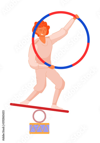 Balancing circus equilibrist isolated on white background