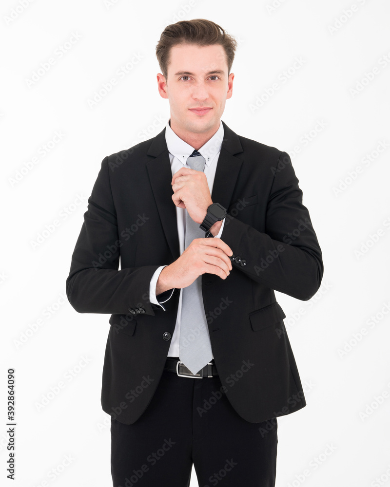 Business. Businessman adjusting gray tie. People and office concept. Happy smiling businessman in black suit. Handsome man in black suit
Business. Businessman adjusting gray tie. People and office concept. Happy smiling businessman in black suit. Handsome man in black suit