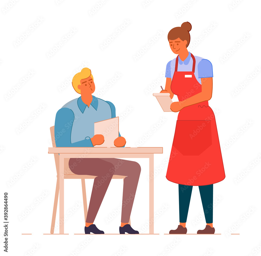 Waitress taking order from client isolated on white background Waitress taking order from client isolated on white background