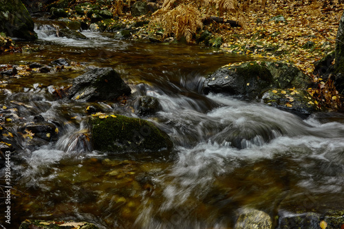 Small waterfalls in the bed of the Sestil de Ma  llo stream. Autumn in the Sierra de Guadarrama National Park. Madrid s community. Spain