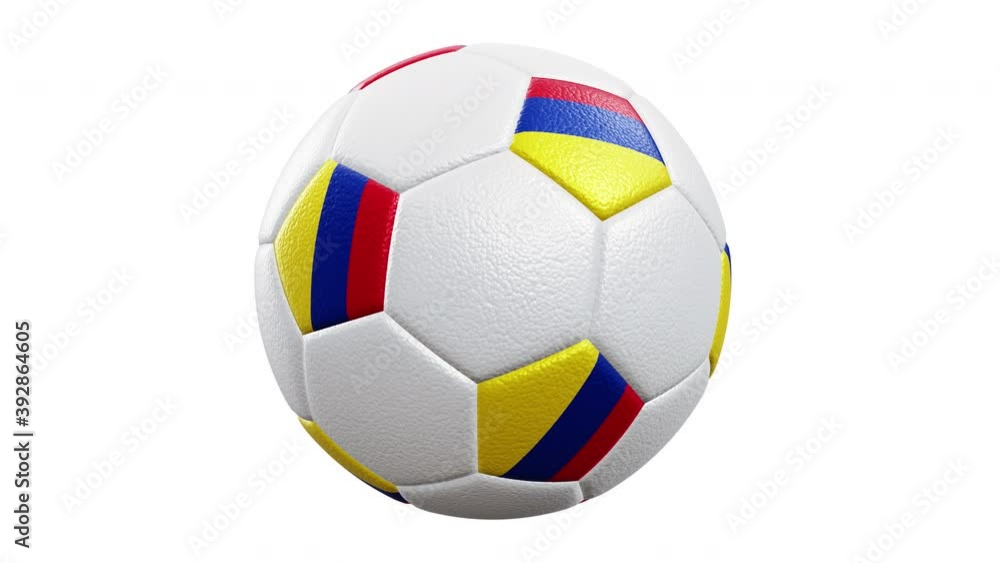 Realistic 360-degree seamless looping roll of the Colombia textured soccer ball rendered in UHD, alpha matte is included Realistic 360-degree seamless looping roll of the Colombia textured soccer ball rendered in UHD, alpha matte is included