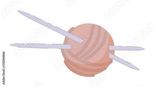 Knitting wool ball with needle isolated on white background