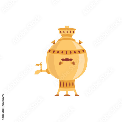 Vector isolated illustration of Russian brass samovar for making hot tea