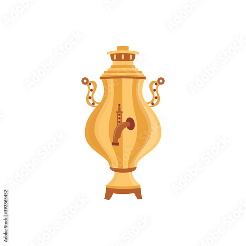 Russian tea samovar utensil for drink brewing, flat vector illustration isolated.