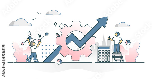 Productivity, efficiency and work progress improvement scene outline concept