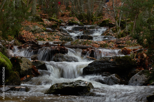 Small waterfalls in the bed of the Sestil de Ma  llo stream. Autumn in the Sierra de Guadarrama National Park. Madrid s community. Spain