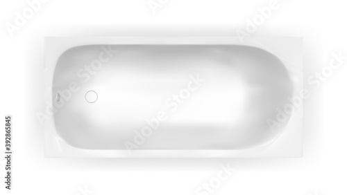 Rectangular realistic bathtub item view from above on white