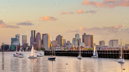 Cityscape of Boston skyline panorama at sunset in Massachusetts, United States © f11photo