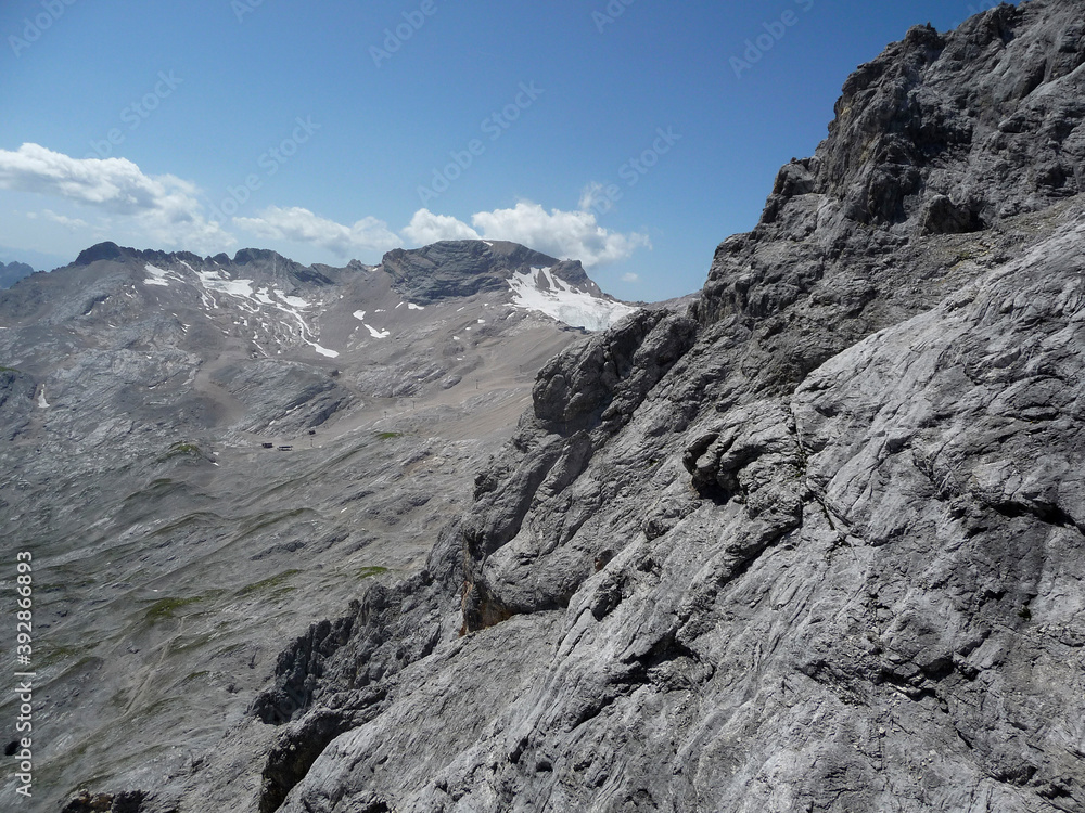 Mountain view of famous climbing route from Jubilaumsgrat to Zugspitze mountain, Germany Mountain view of famous climbing route from Jubilaumsgrat to Zugspitze mountain, Germany
