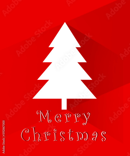christmas tree holiday card illustration on red background