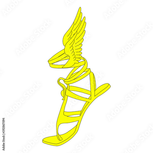 Hermes sandal. Heraldry. Hand drawn Isolated on white vector illustration.